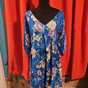 Johnny Was Blue and Pink Floral Cover Up